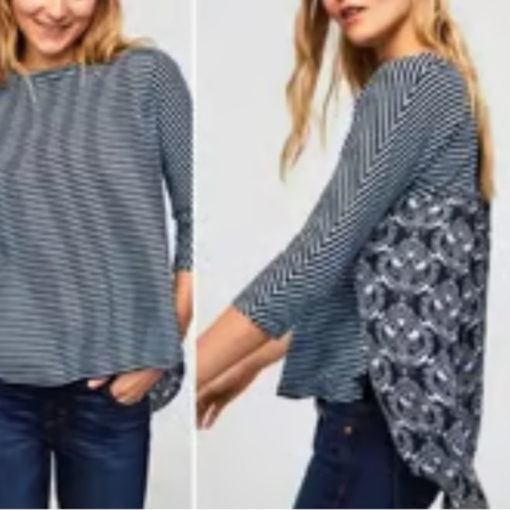 NWT Loft Maternity Striped Multi Media Top With 3/4 Sleeves